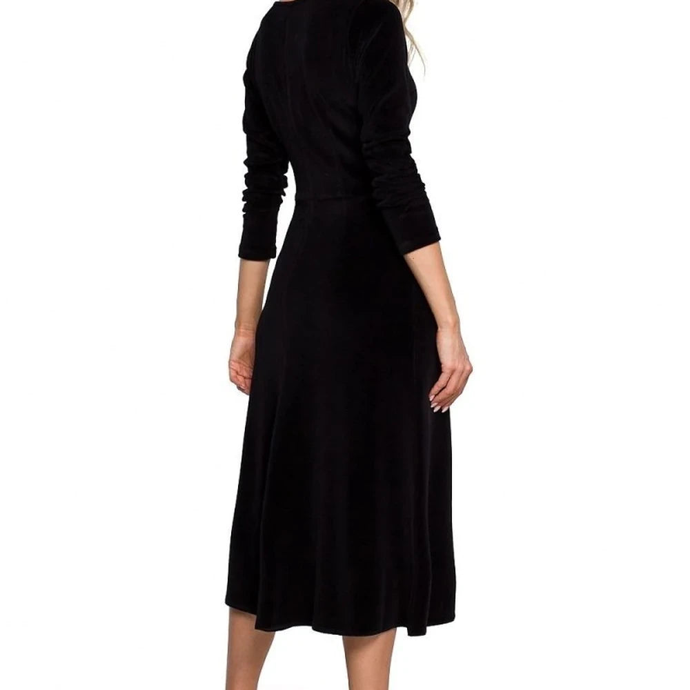 Velour Evening Dress with Pleated Sleeves
