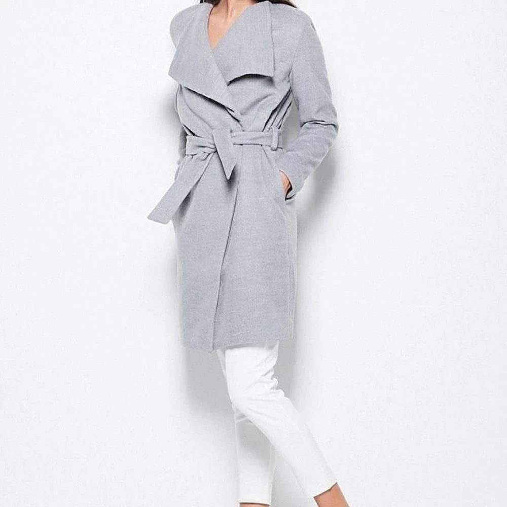 Elegant Spread Collar Tie-Waist Coat