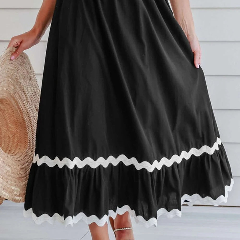 Contrast Trim Elastic Waist Cotton Skirt