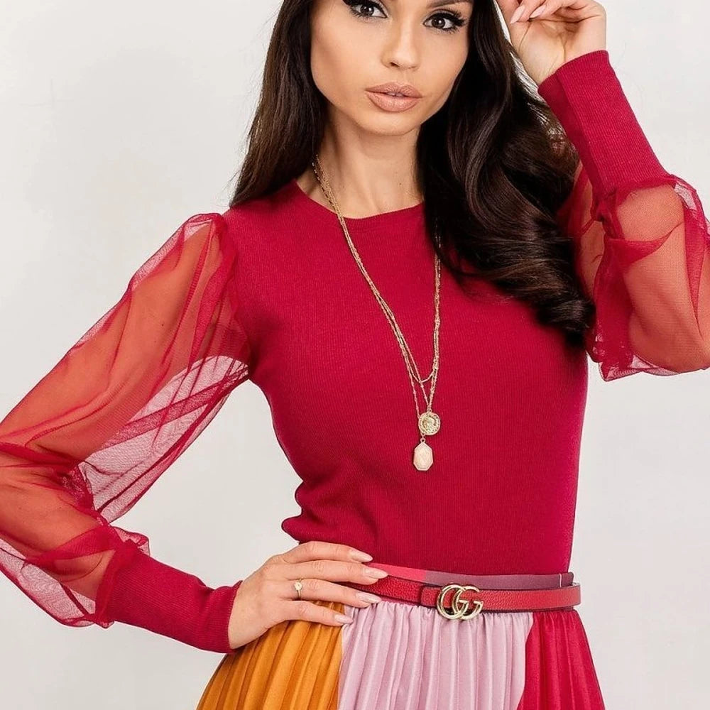 Sheer Sleeve Cotton Blouse