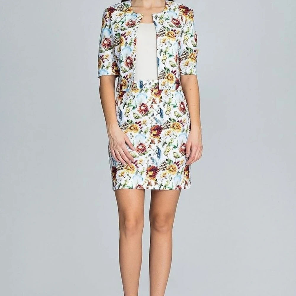 Floral Print Skirt and 3/4 Sleeve Jacket Set