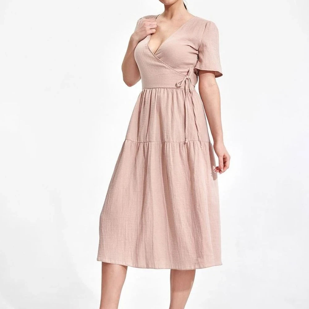 Summer Midi Dress with Envelope Neckline