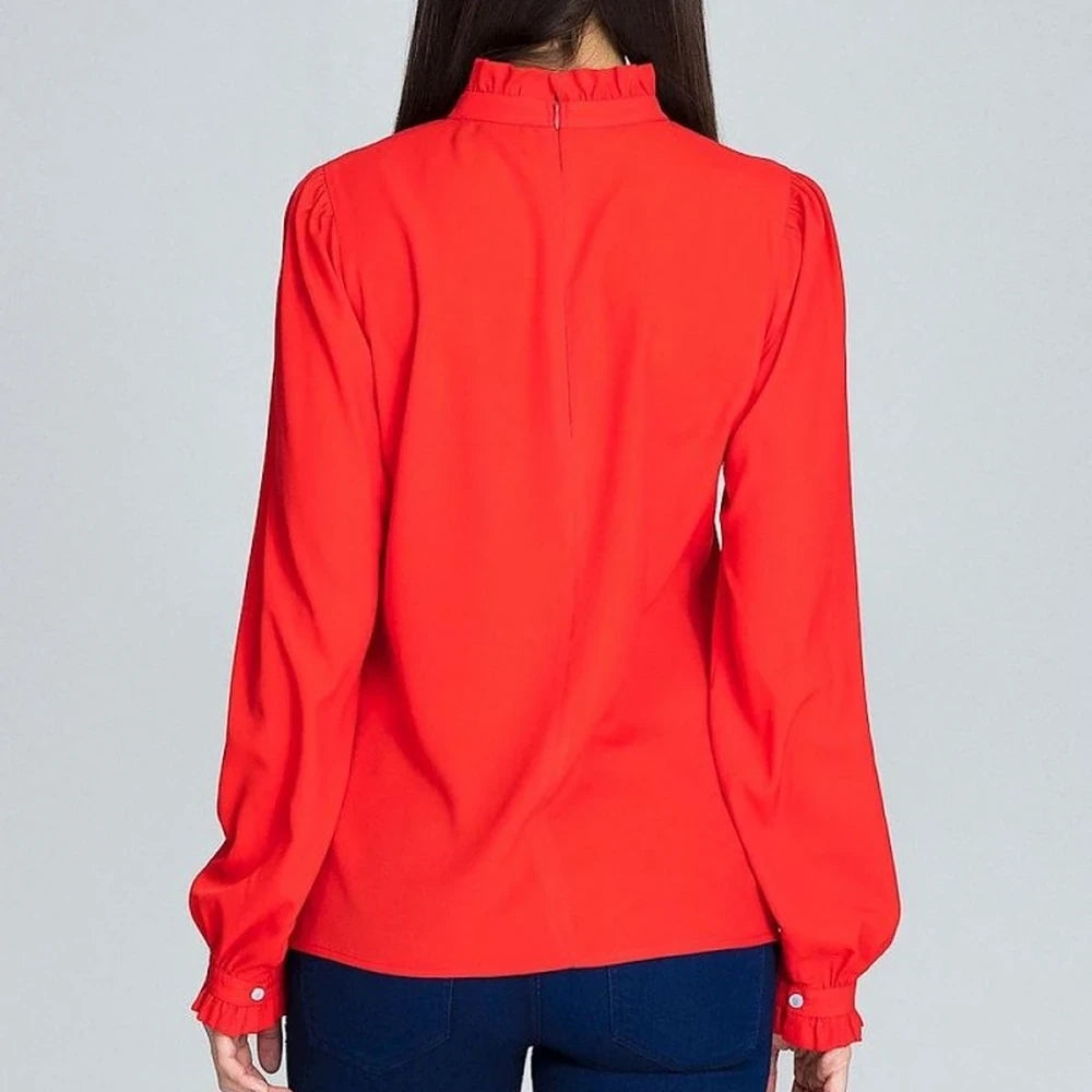 Pleated Sleeve Frill Blouse - Long Sleeve Top