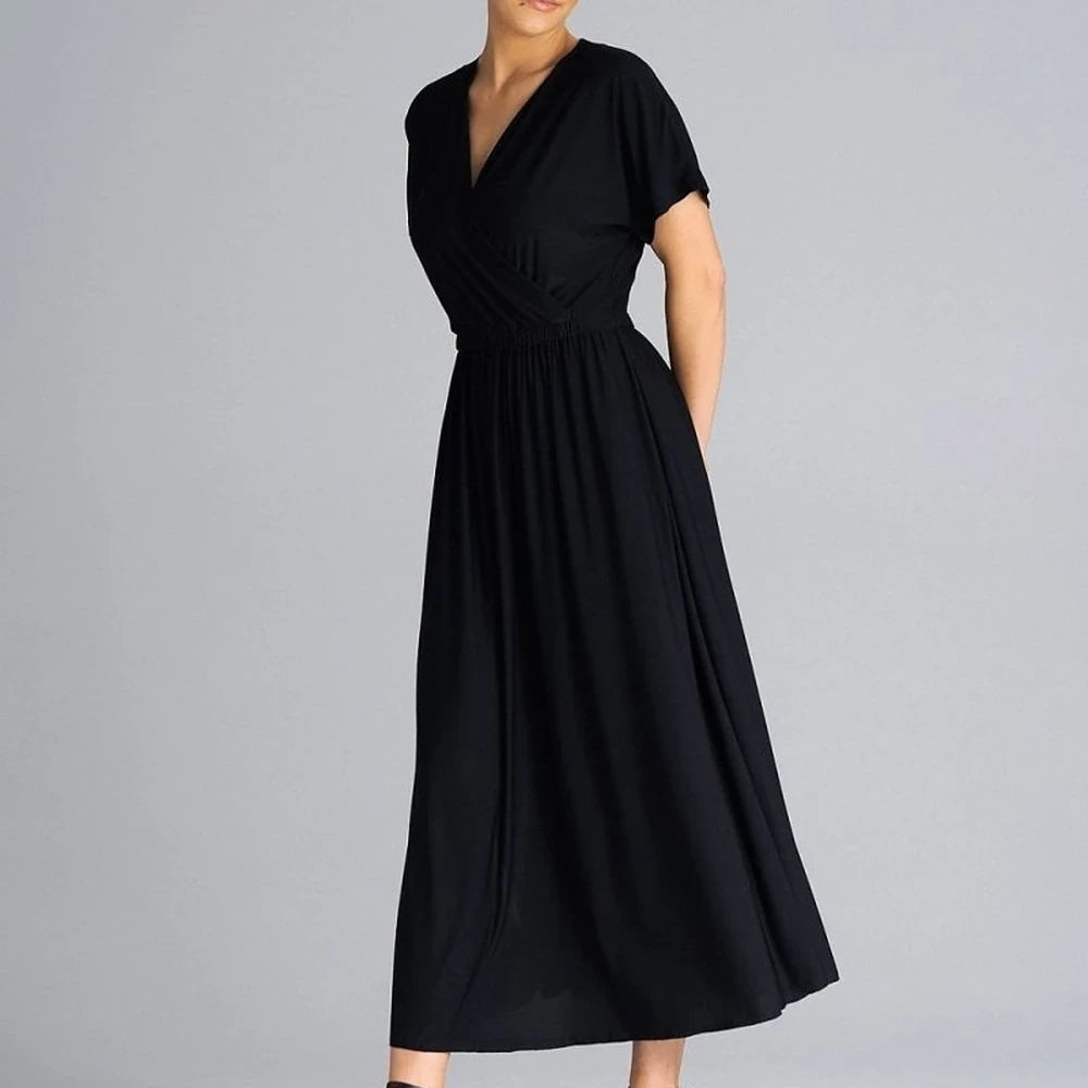 Flowy Overlapping Neckline Day Dress