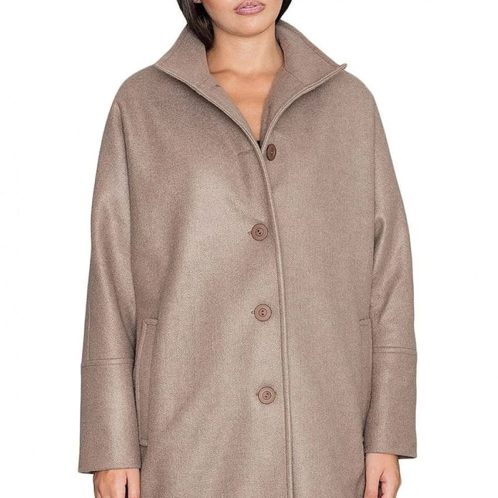 Women's Kimono Coat Stand-Up Collar Button Details