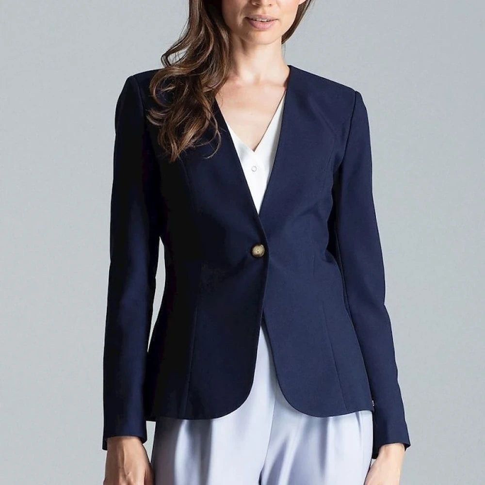 Patterned One-Button Jacket with No Lapels