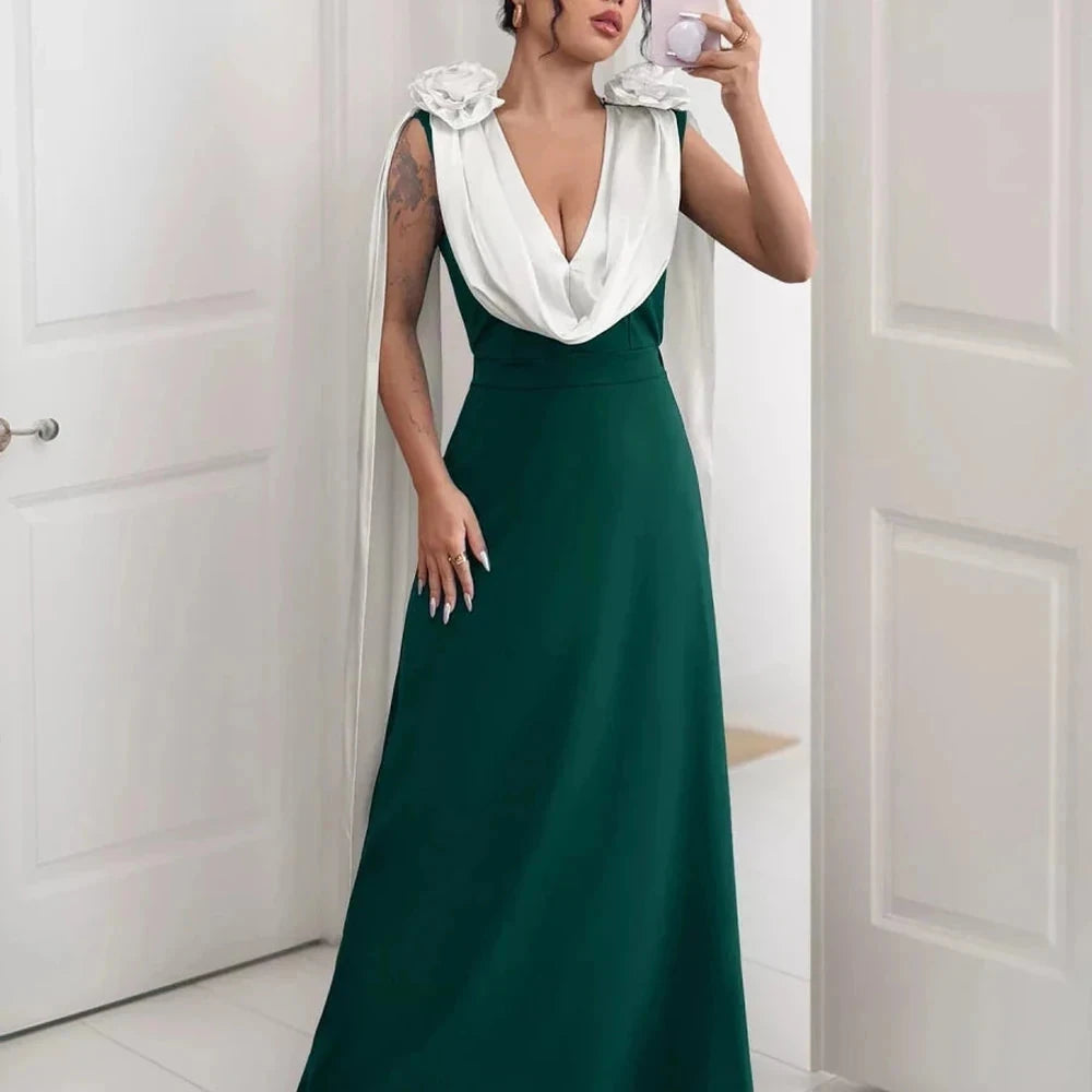 Floral Applique Two Tone Maxi Dress