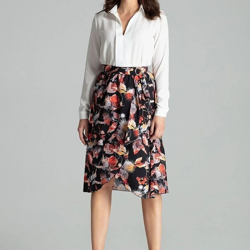 Floral Pleated Midi Skirt with Belt