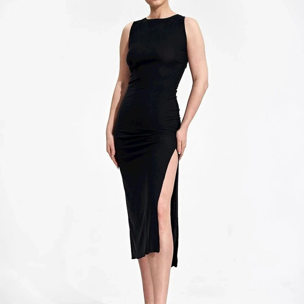 Fitted Midi Dress with Tied Back Neckline