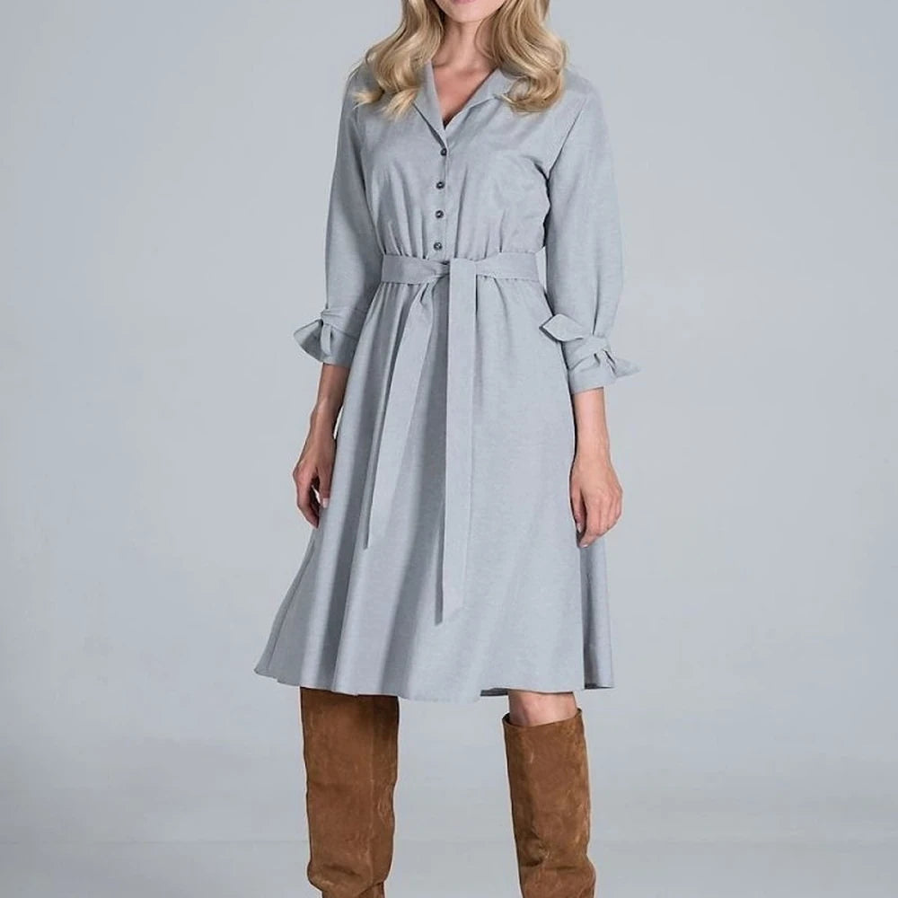 Women's Midi Dress with Collar and Belt