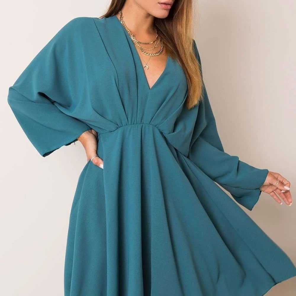 Flared Triangle Neck Day Dress