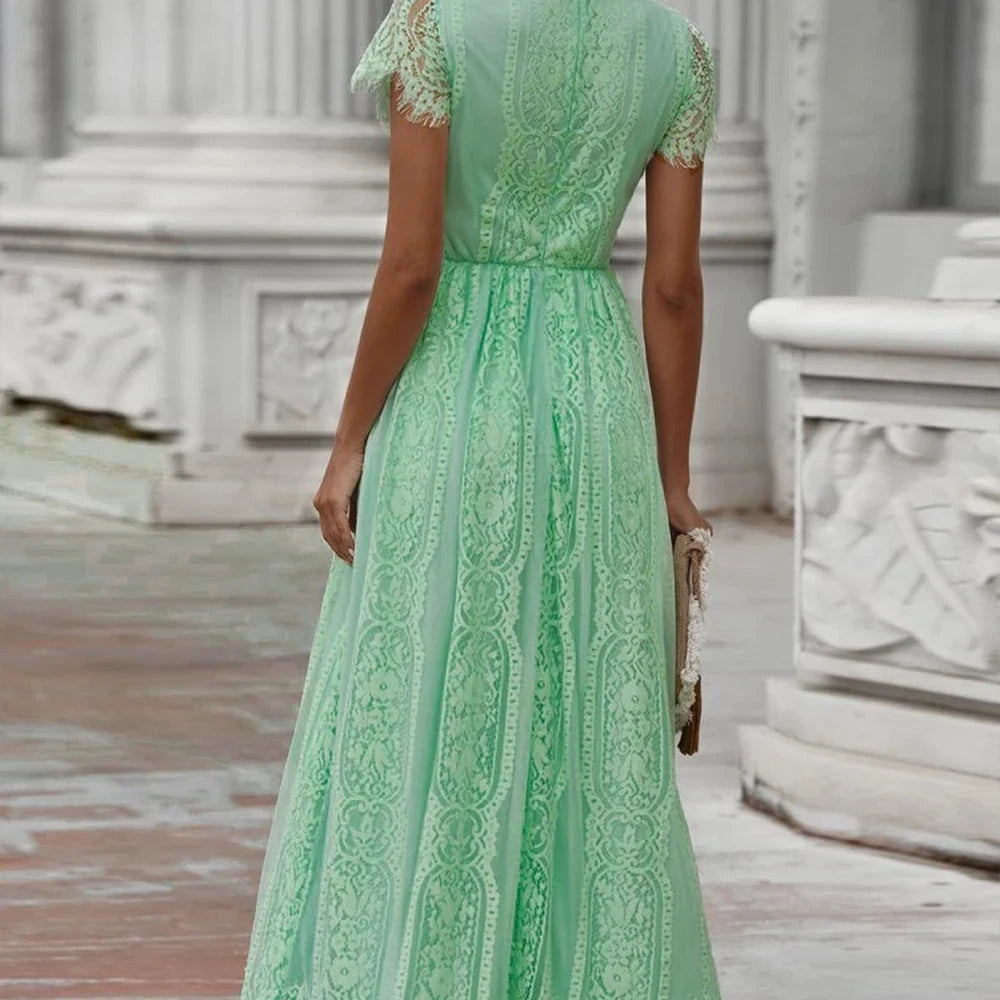 Scalloped Lace V-Neck Maxi Dress