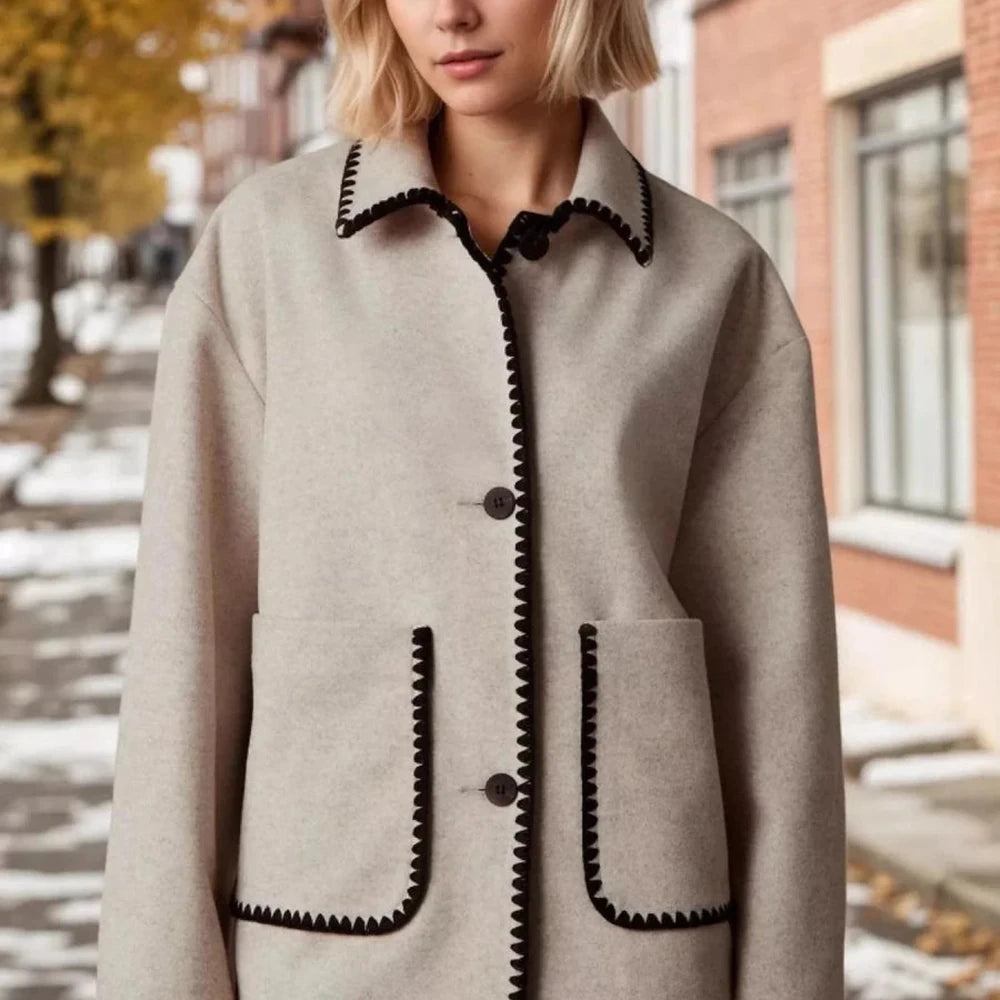 Contrast Trim Zip-Up Jacket