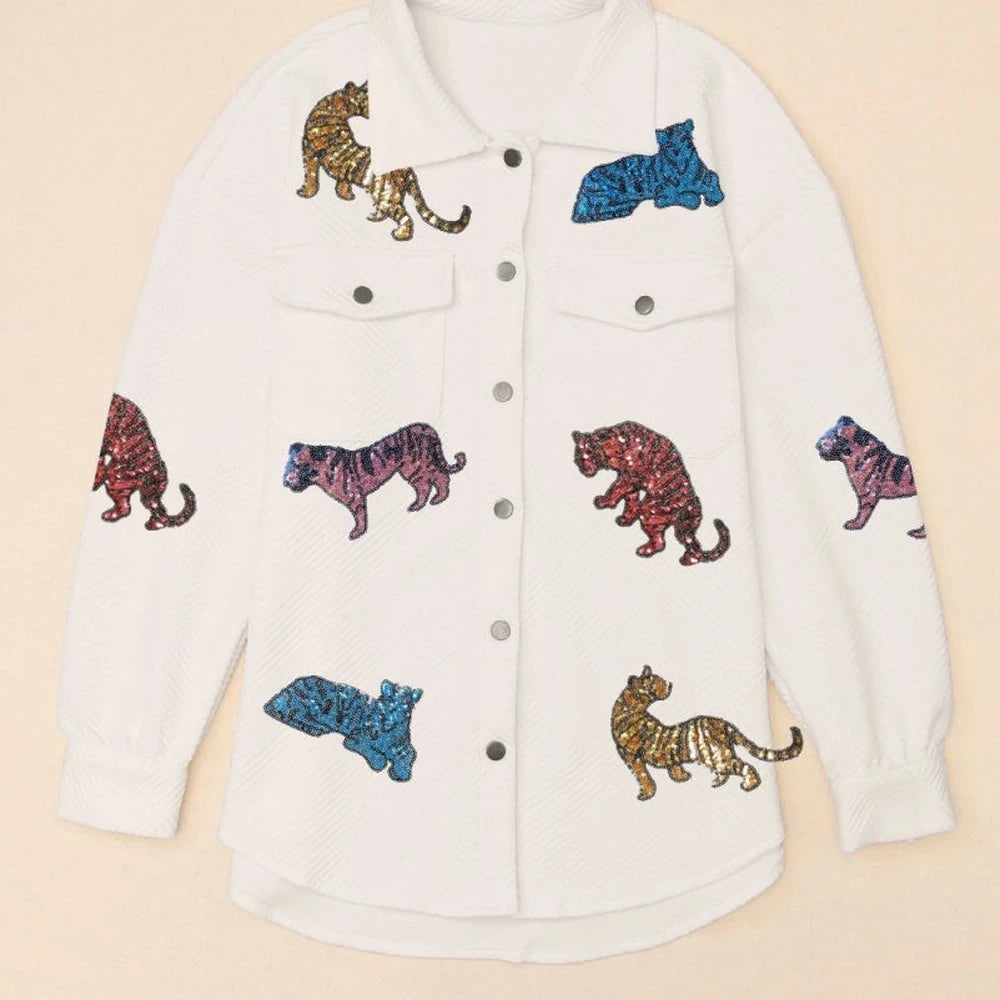 Tiger Sequin Dropped Shoulder Jacket