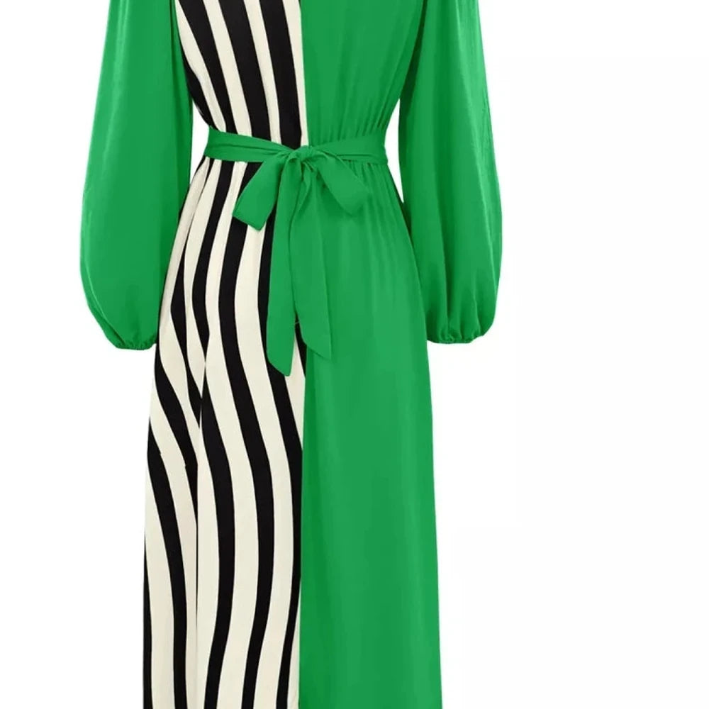 Color Block Striped Midi Dress