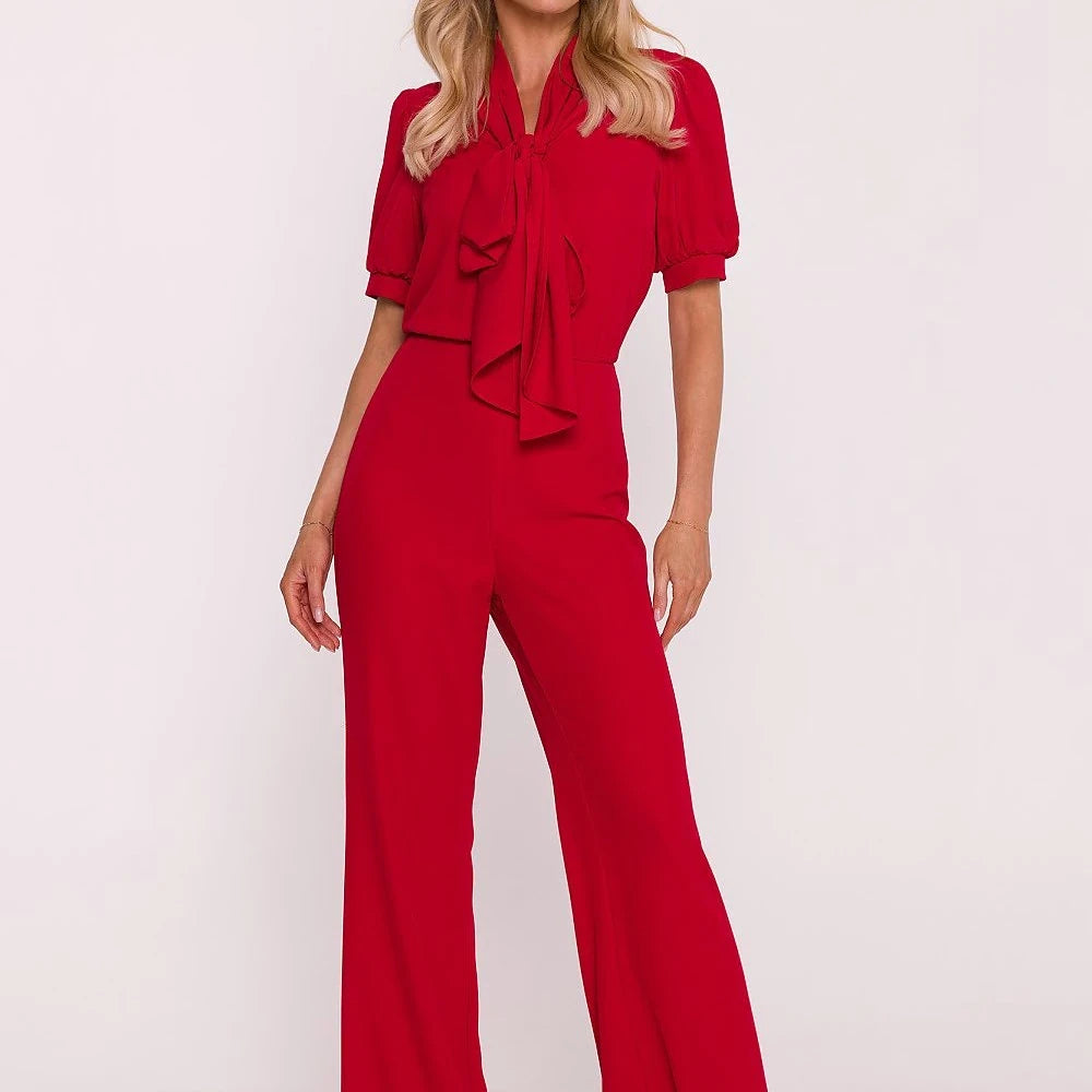 Women's Elegant Suit V-Neck Wide Leg Trousers