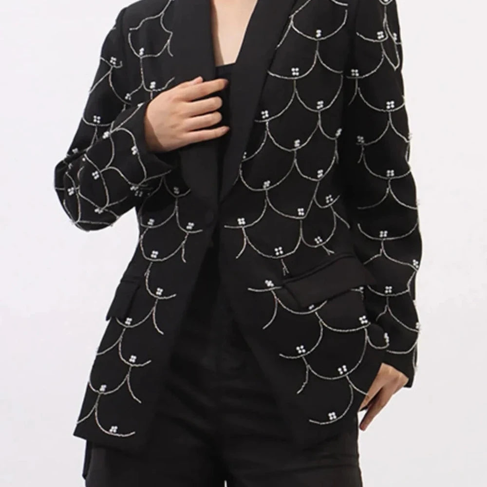 Pearl Detail Long Sleeve Blazer