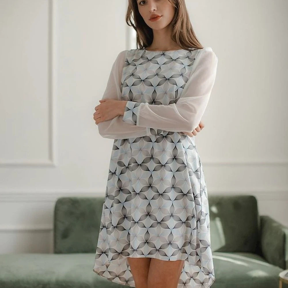Black Midi Dress with Long Mesh Sleeves