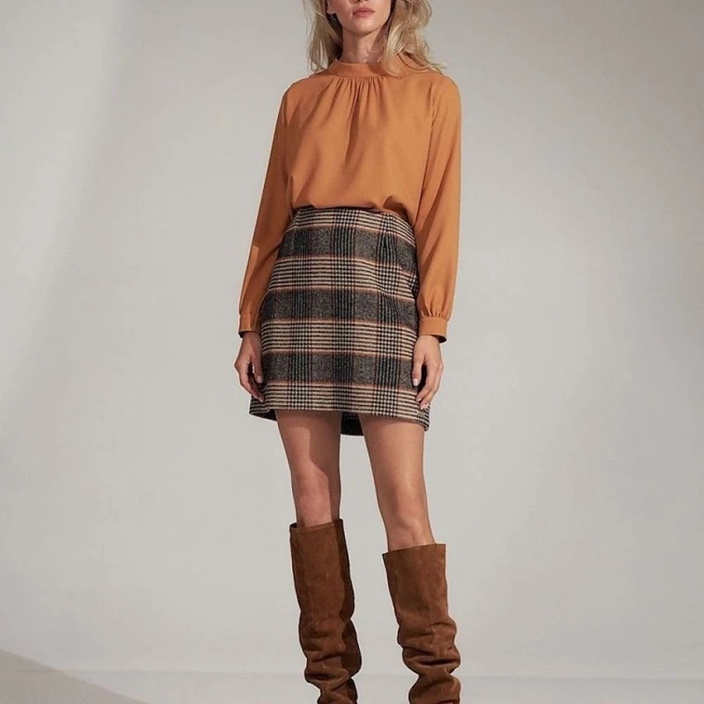 Checkered Trapeze Mini Skirt with Darts