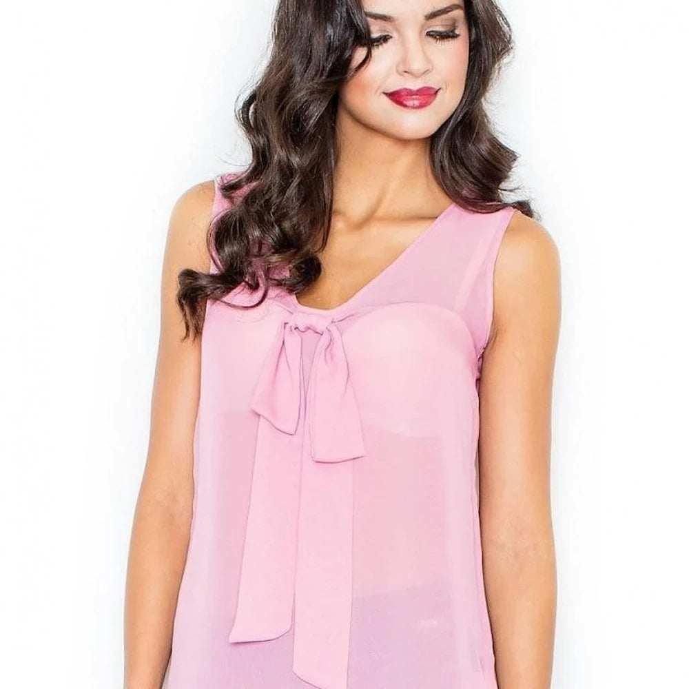 Sleeveless Tie Neck Blouse - Airy Polyester