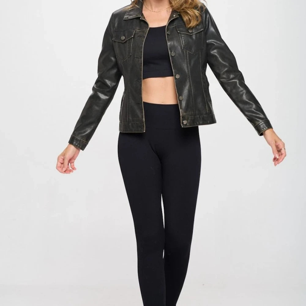 Vegan Leather Cargo Shacket