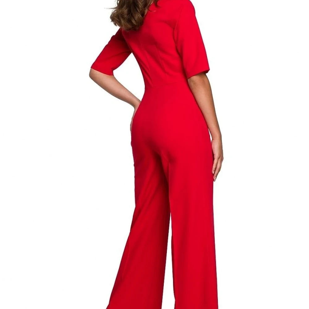 Wide Leg Jumpsuit with V-Neck Tie