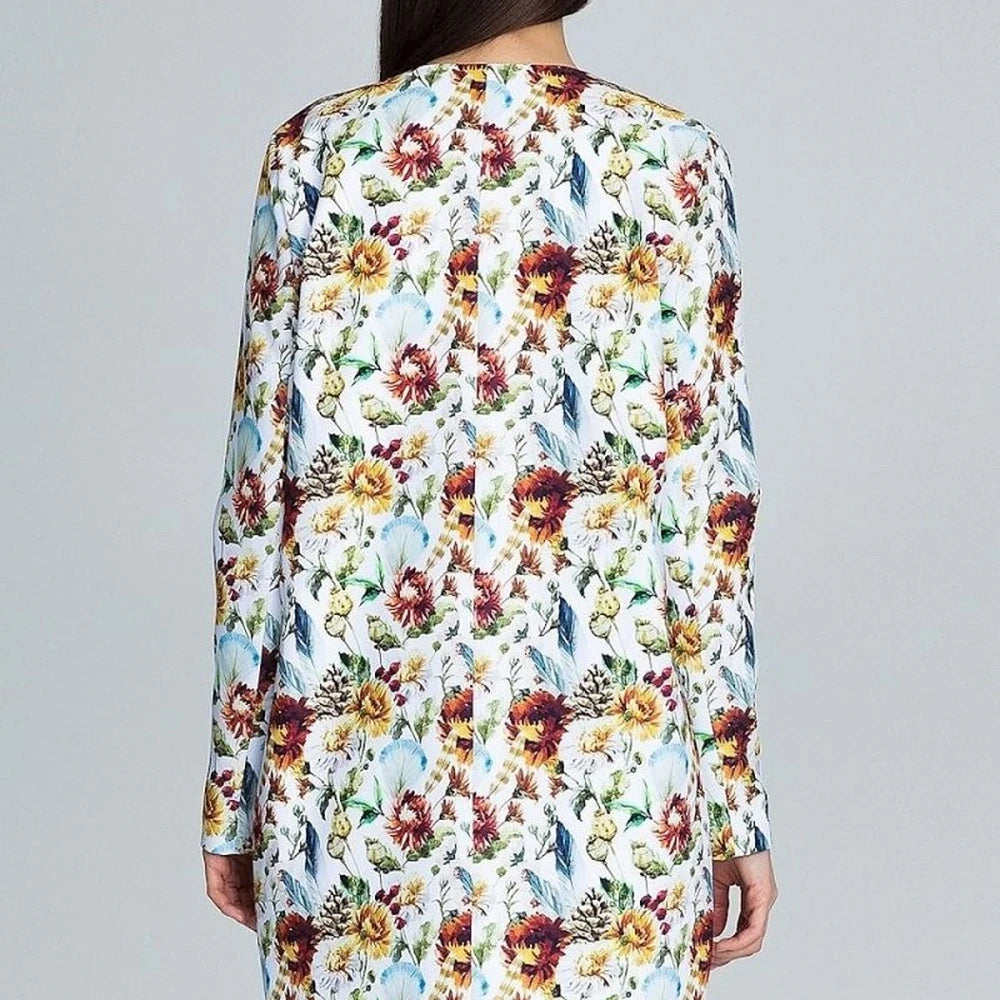 Long Floral Jacket with Decorative Zipper