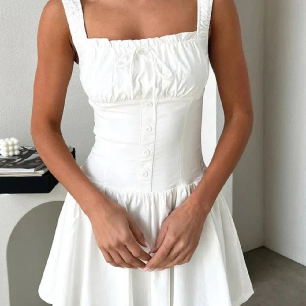 Square Neck Cami Dress with Decorative Buttons
