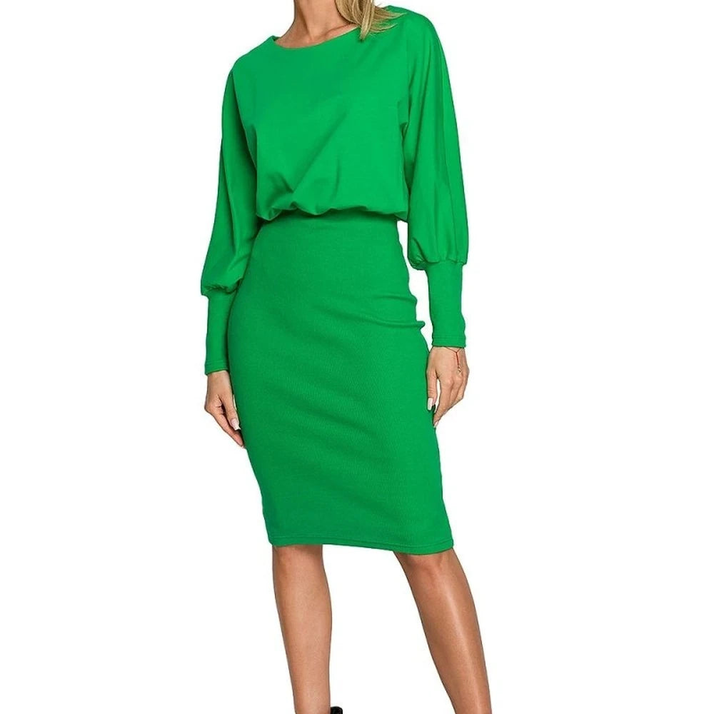 Green Day Dress with Elastic Waistband