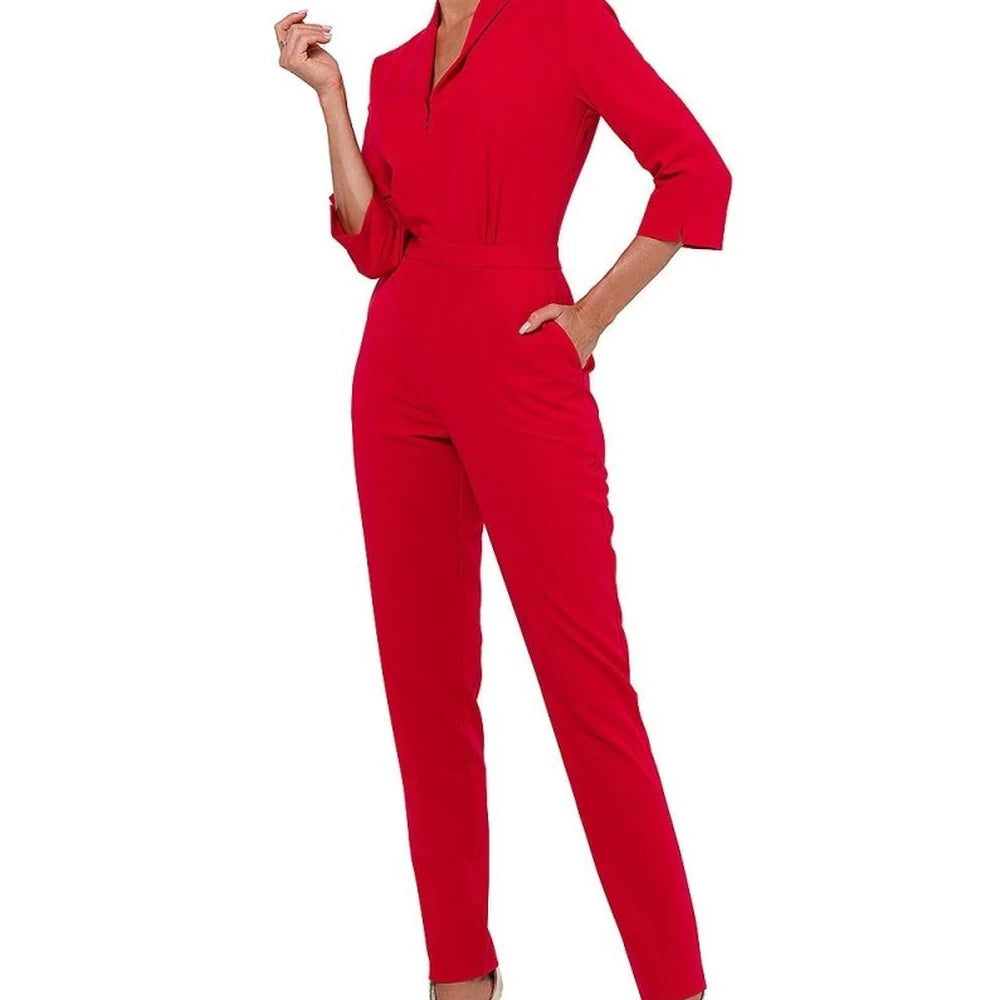 3/4 Sleeve Jumpsuit with Covered Zipper