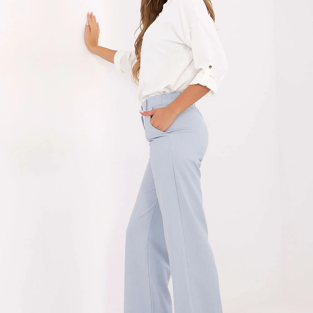 Blue High-Waisted Wide Leg Trousers
