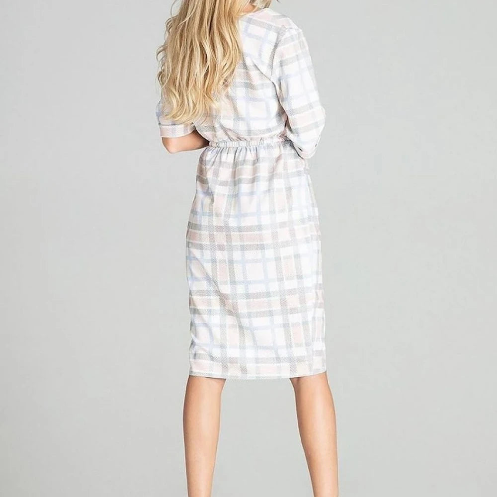 Checkered Midi Dress with 3/4 Sleeves