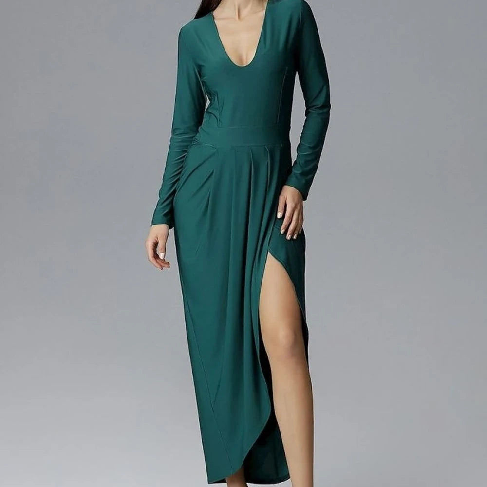 Elegant Long Sleeve Heart Neckline Dress