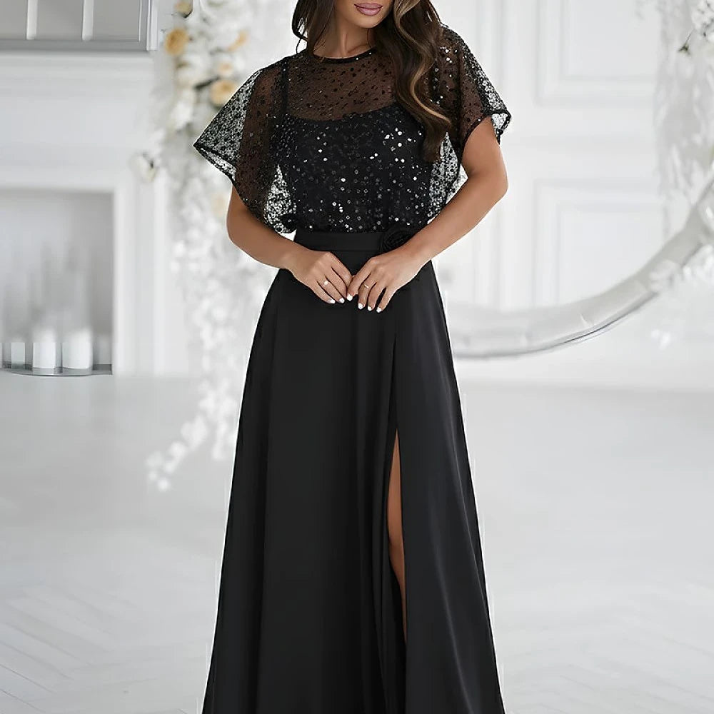 Long Black Sequin Dress with Bolero