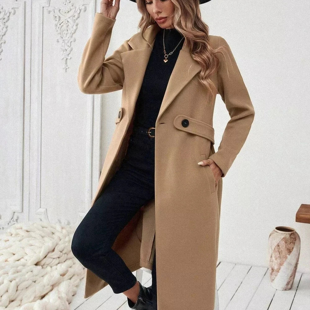 One Button Wool Blend Overcoat