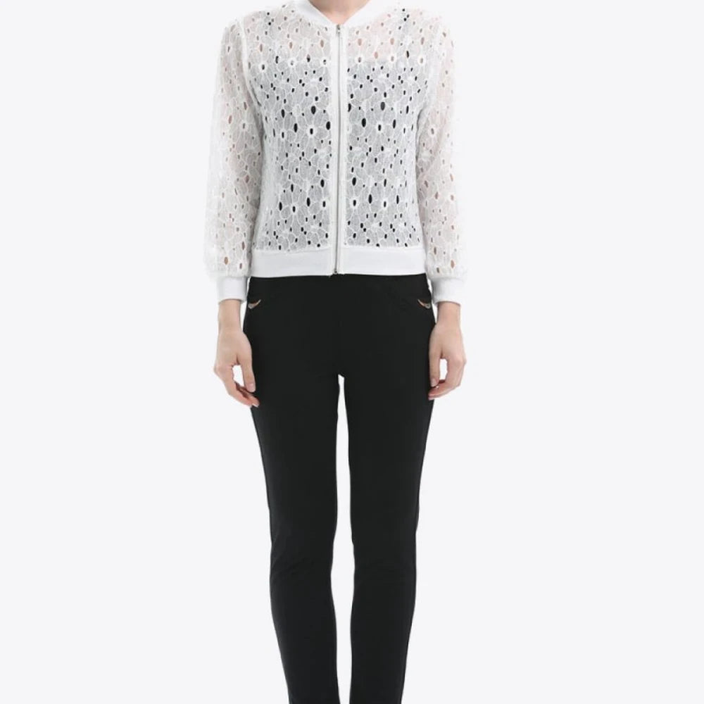 Openwork Zip Up Jacket with Lace