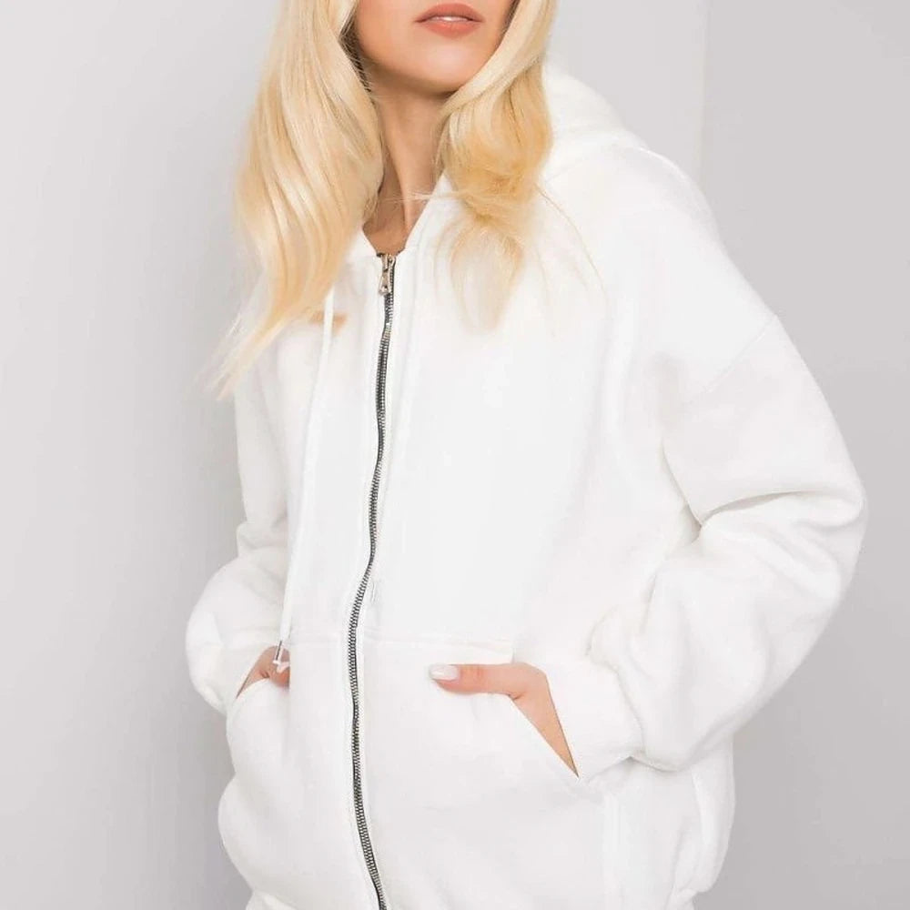 Zippered Hooded Sweatshirt with Pockets