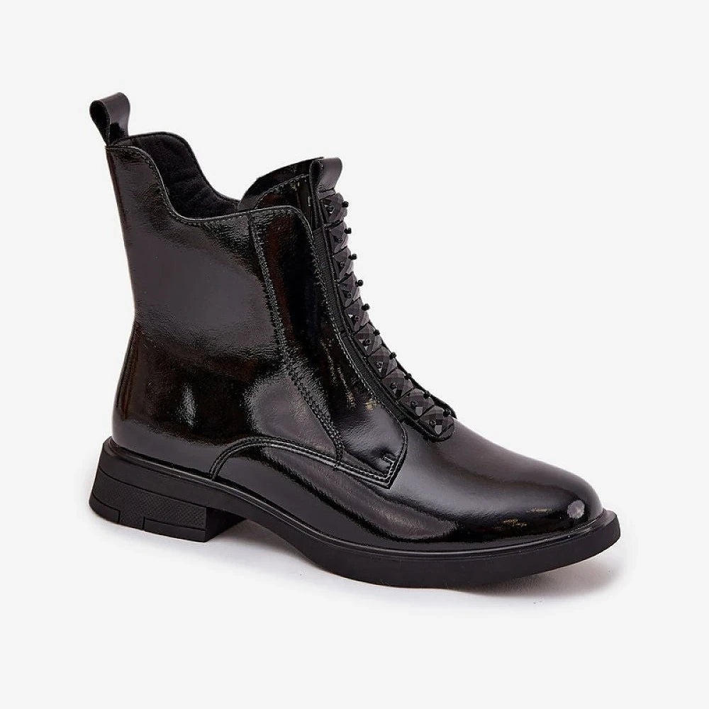 Women's Natural Patent Leather Ankle Boots
