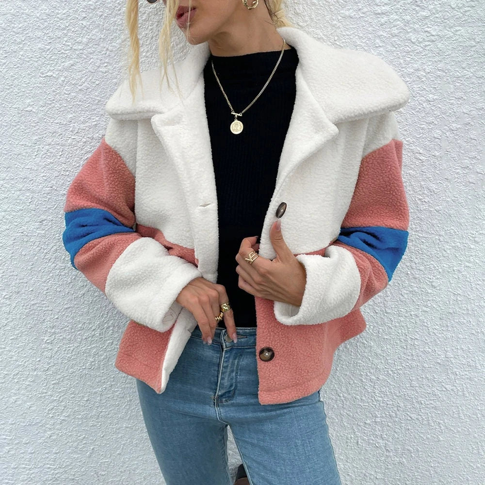 Shiny Color Block Button Down Jacket