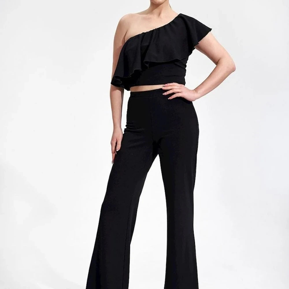 One-Shoulder Ruffle Crop Blouse