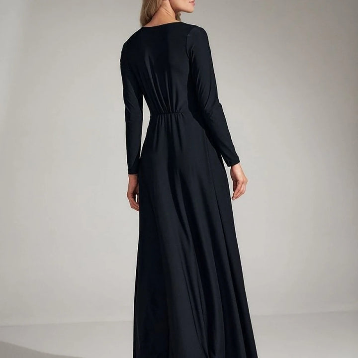 Flared V-Neck Dress with Slit