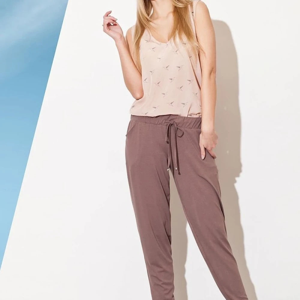 Tapered Leg Trousers with Drawstring Waist