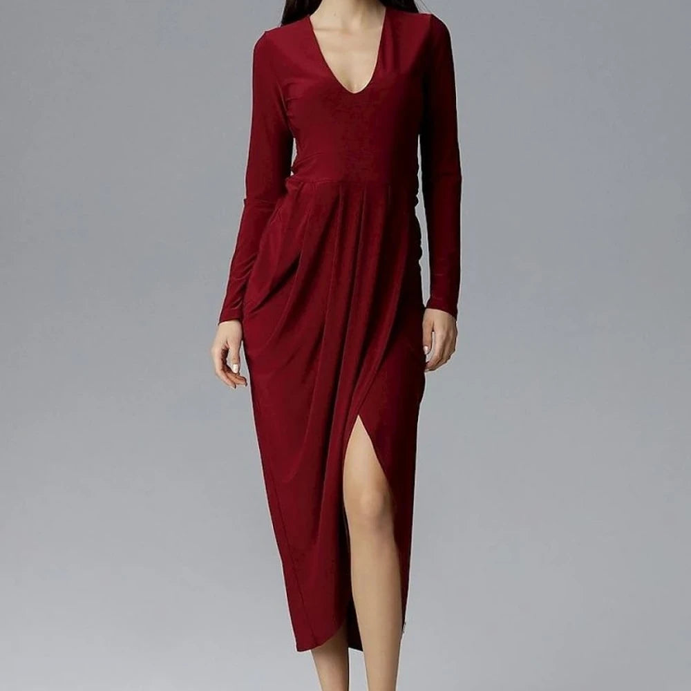 Elegant Long Sleeve Heart Neckline Dress