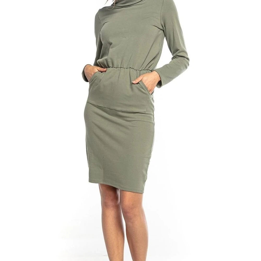 Turtleneck Long Sleeve Midi Dress