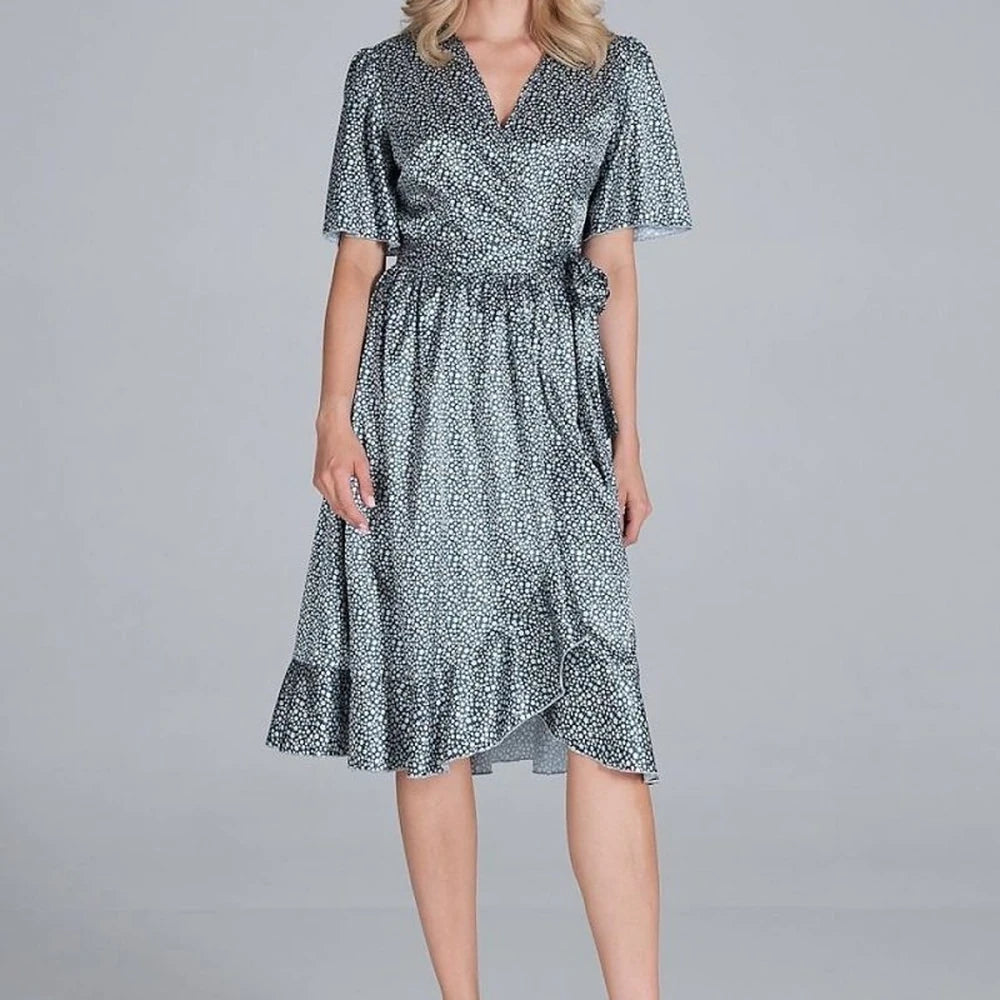 Satin Envelope Midi Dress | Flared Bottom