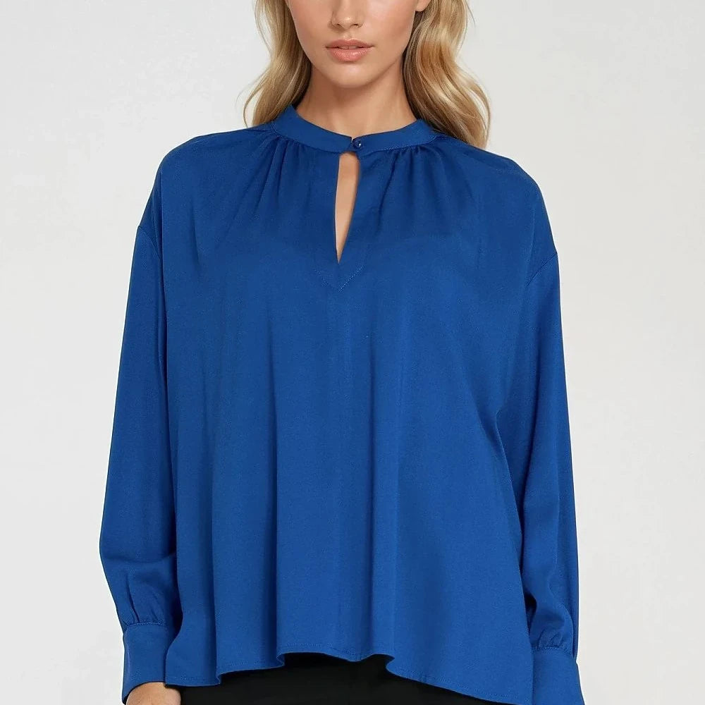 Viscose Loose Blouse with Teardrop Neckline