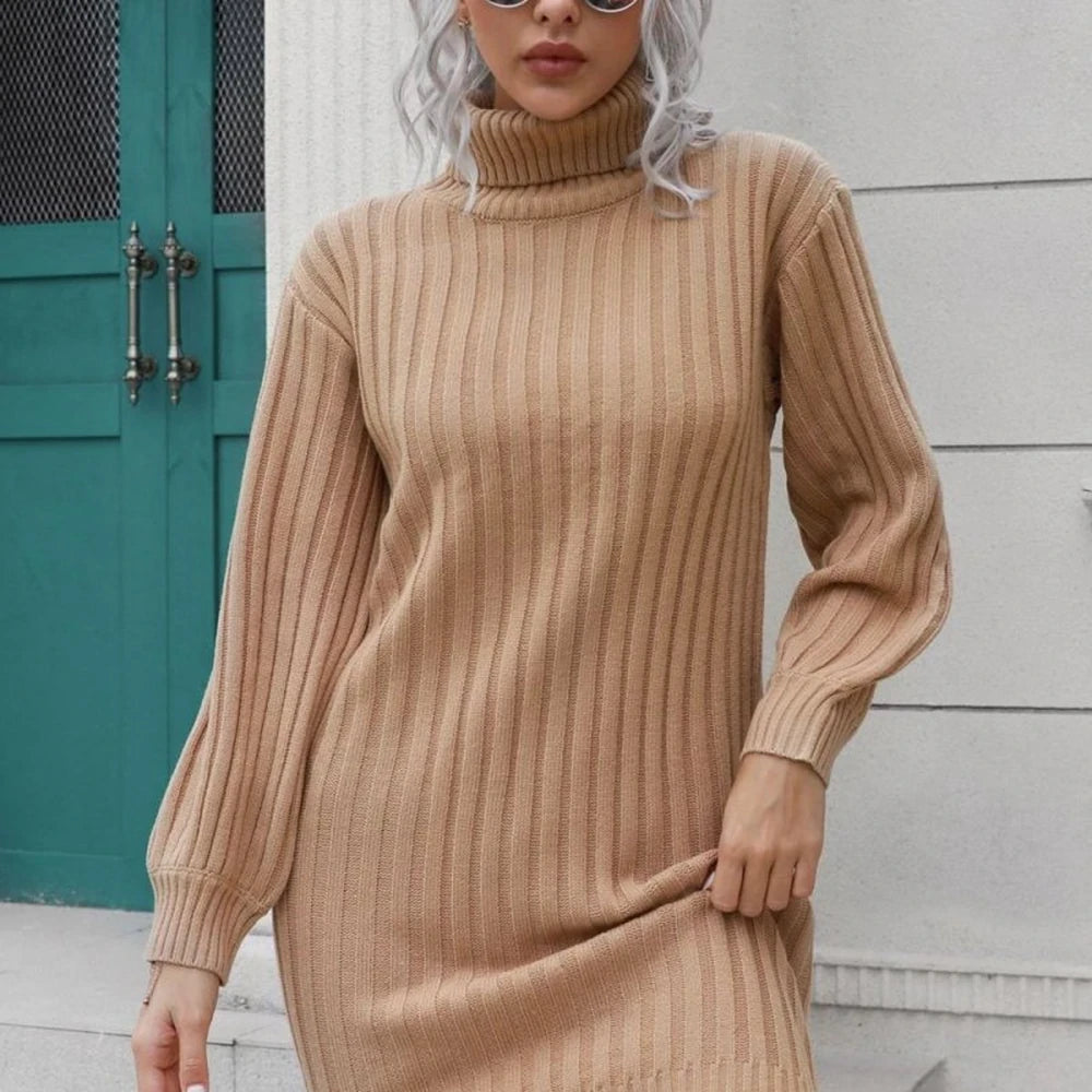 Ribbed Turtleneck Mini Sweater Dress