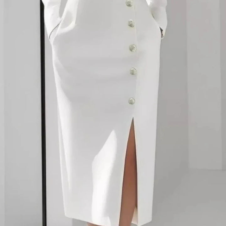 Long Sleeve Button Slit Midi Dress