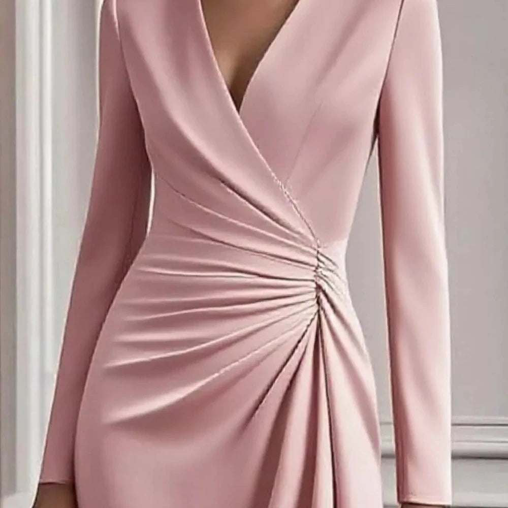 Ruched Surplice Long Sleeve Dress