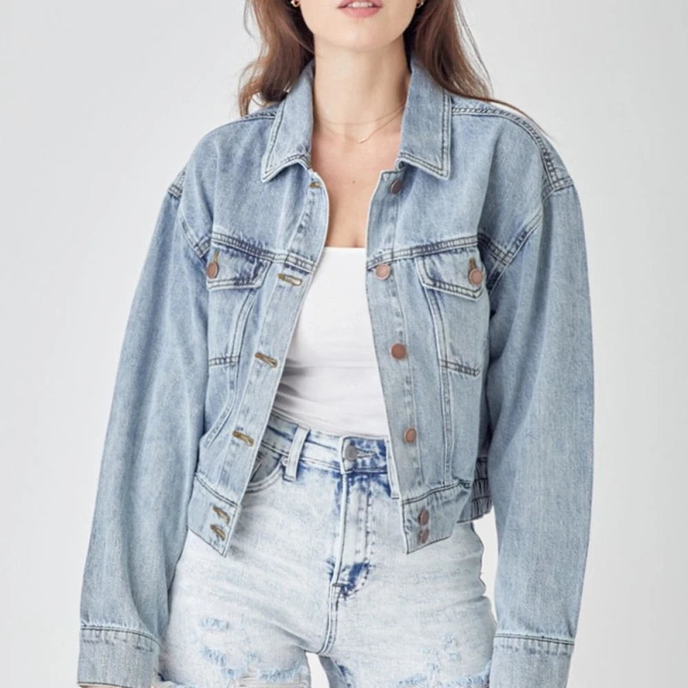 Button Down Cropped Denim Jacket